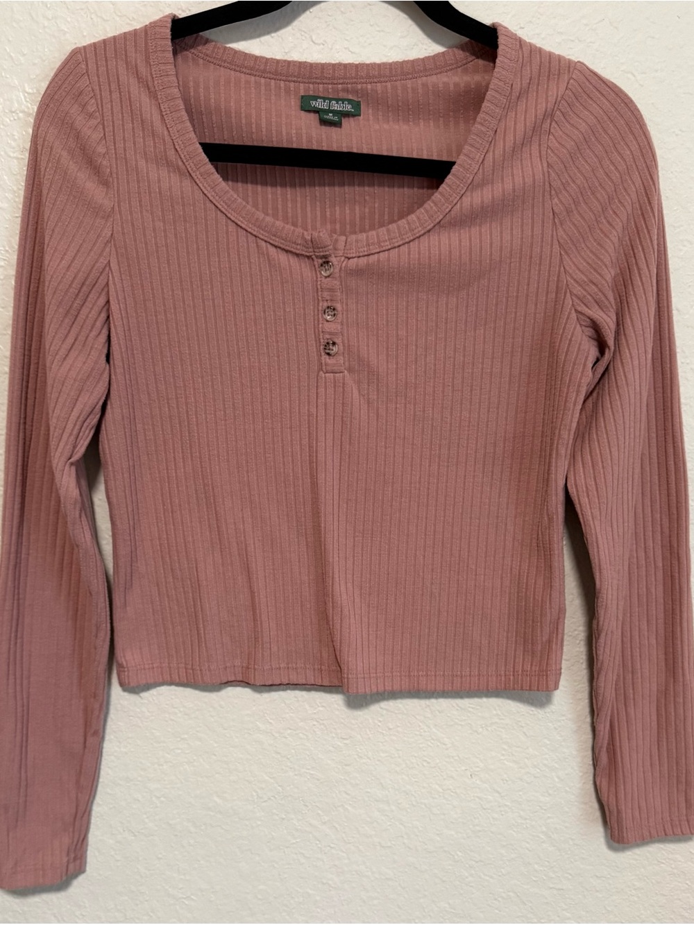 Wild Fable Mauve Ribbed Henley Long Sleeve Tee - Dusty Rose